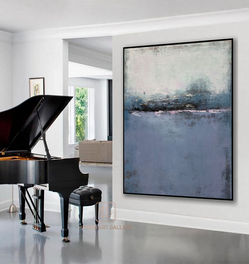 Original Navy Blue Painting Grey Canvas Painting on Canvas Etsy