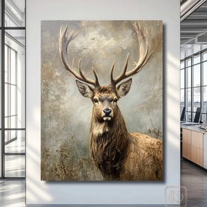 Large Abstract Deer Oil Painting on Canvas, Original and Hand-painted Stag Canvas Wall Art, Modern Animal Painting for Living Room Bedroom