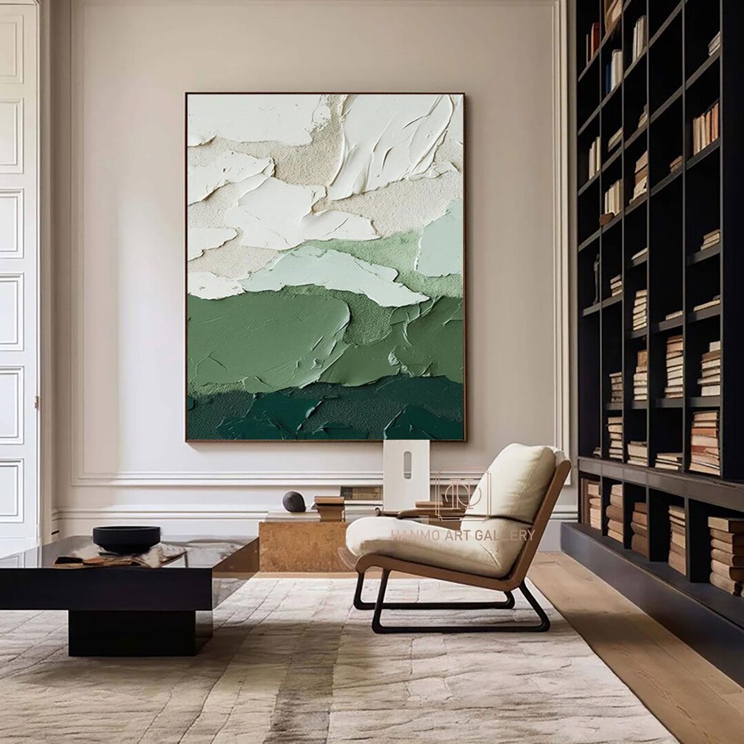 Large Sage Green Abstract Wall Art 3D Textured Painting Layered ...