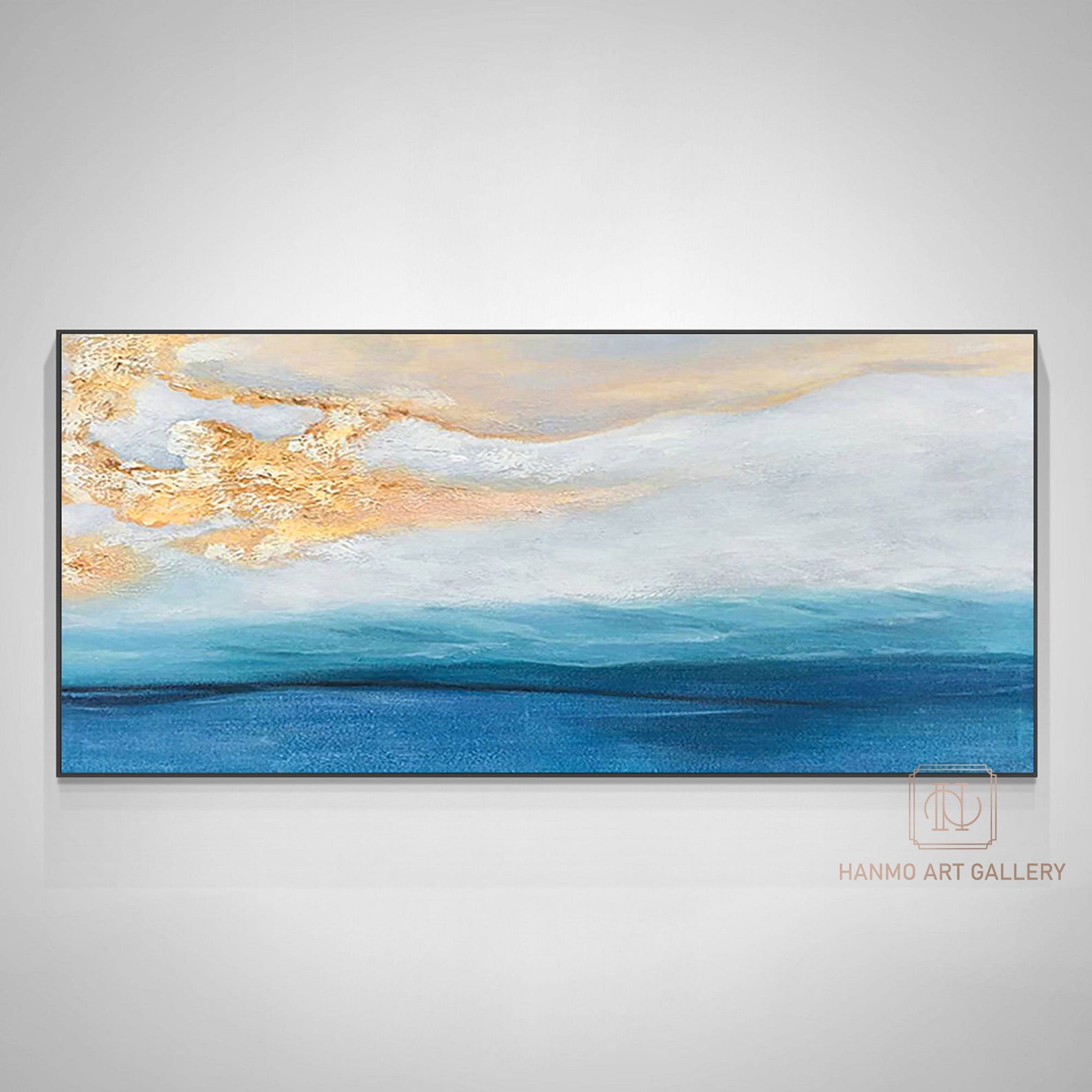 Extra Large Blue Wall Painting on Canvas Ocean Sunset Painting Etsy