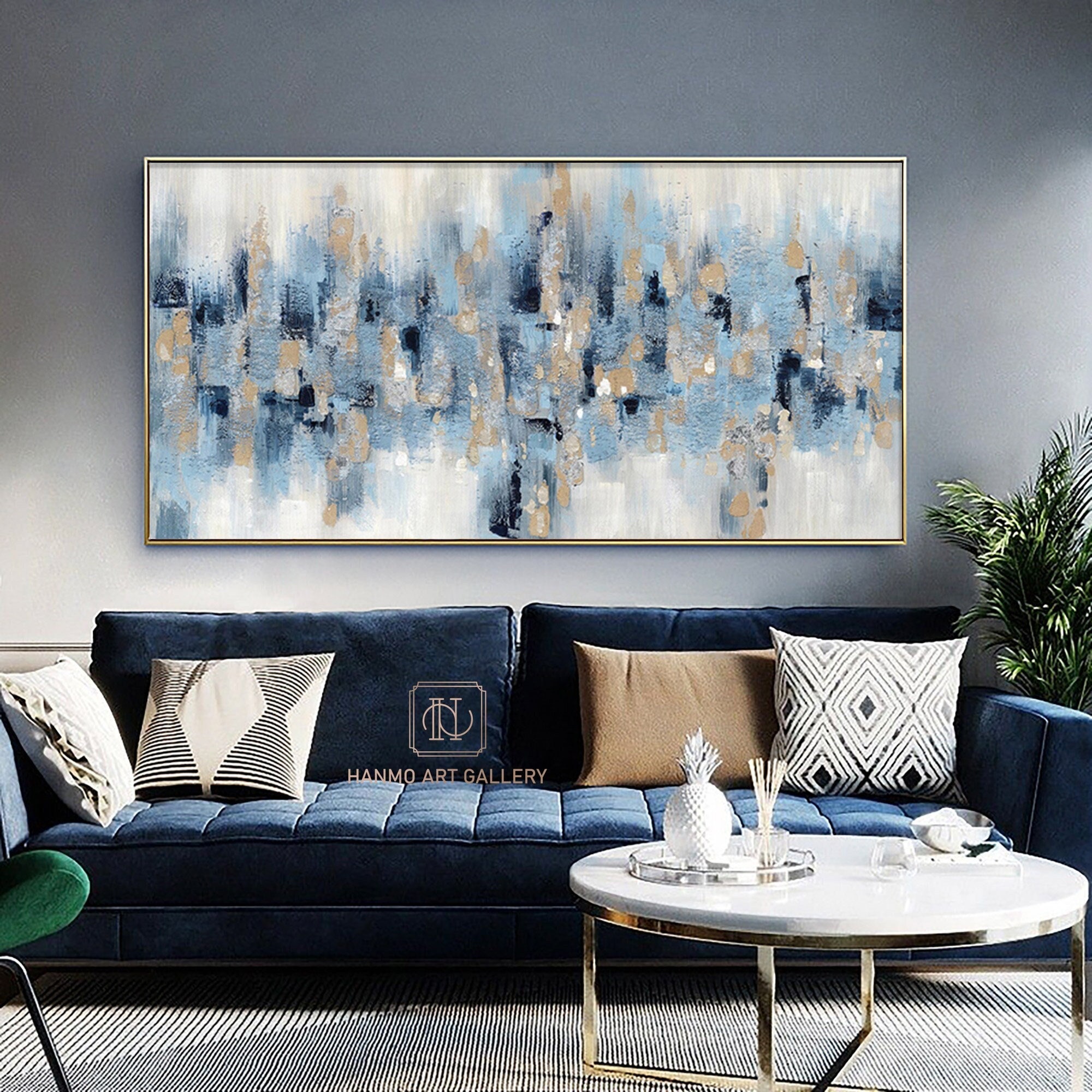 Large Blue Abstract Painting on Canvas Contemporary Painting Blue ...
