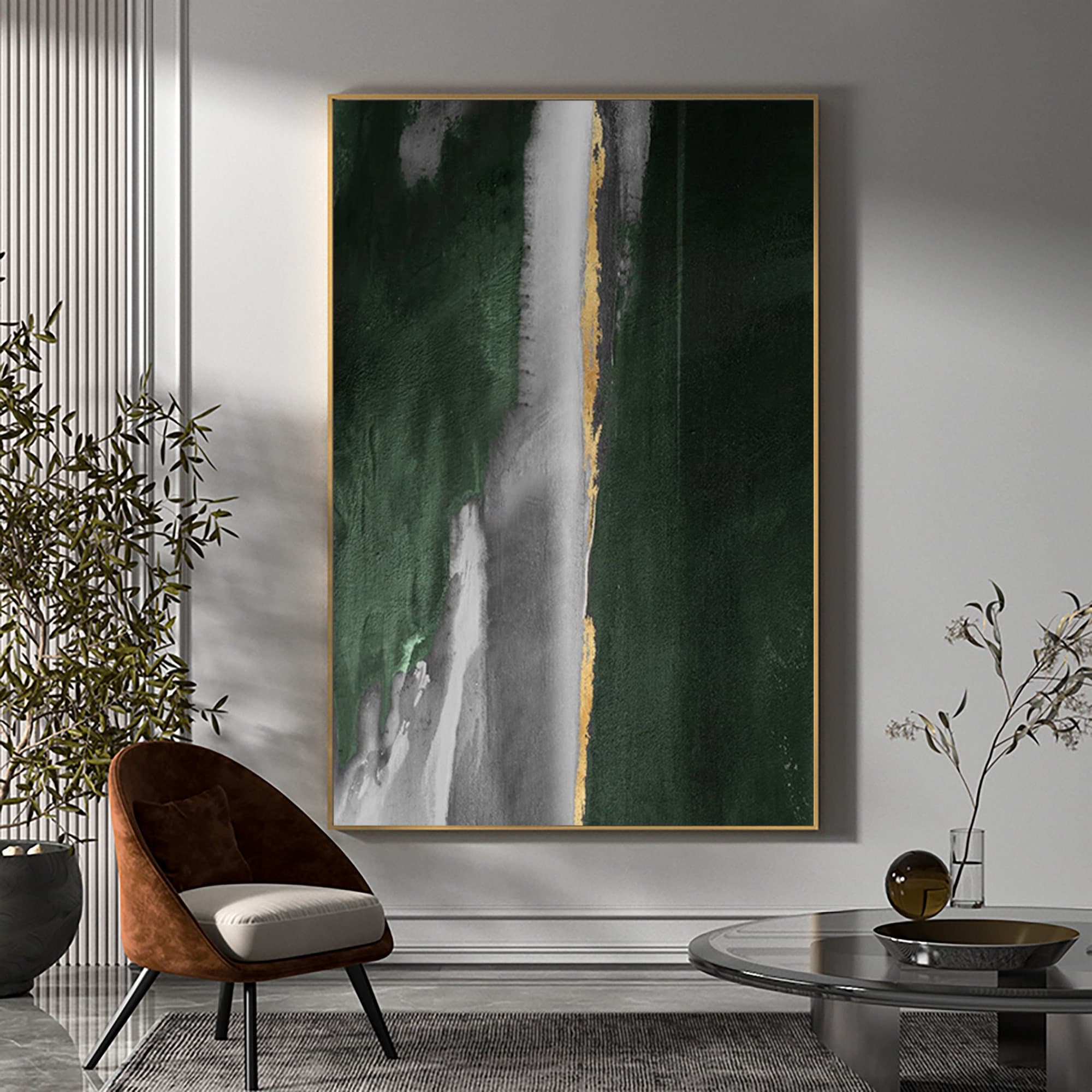 Abstrakte Leinwand-Wandkunst In Blaugrün, Handbemalt Mit Struktur, 91x61 Cm, Für Wohnzimmer & Büro