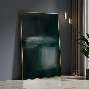 Large Dark Green Abstract Art Pure Green Minimalist Wall Decor Living Room Abstract Art Dark ...