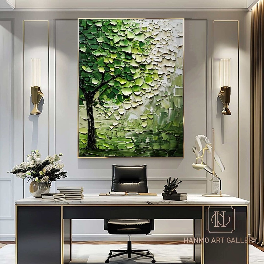 Green Abstract Oil Painting on Canvas Original Heavy Textured Art ...