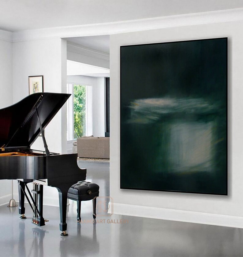 Large Dark Green Abstract Art Pure Green Minimalist Wall Decor - Etsy