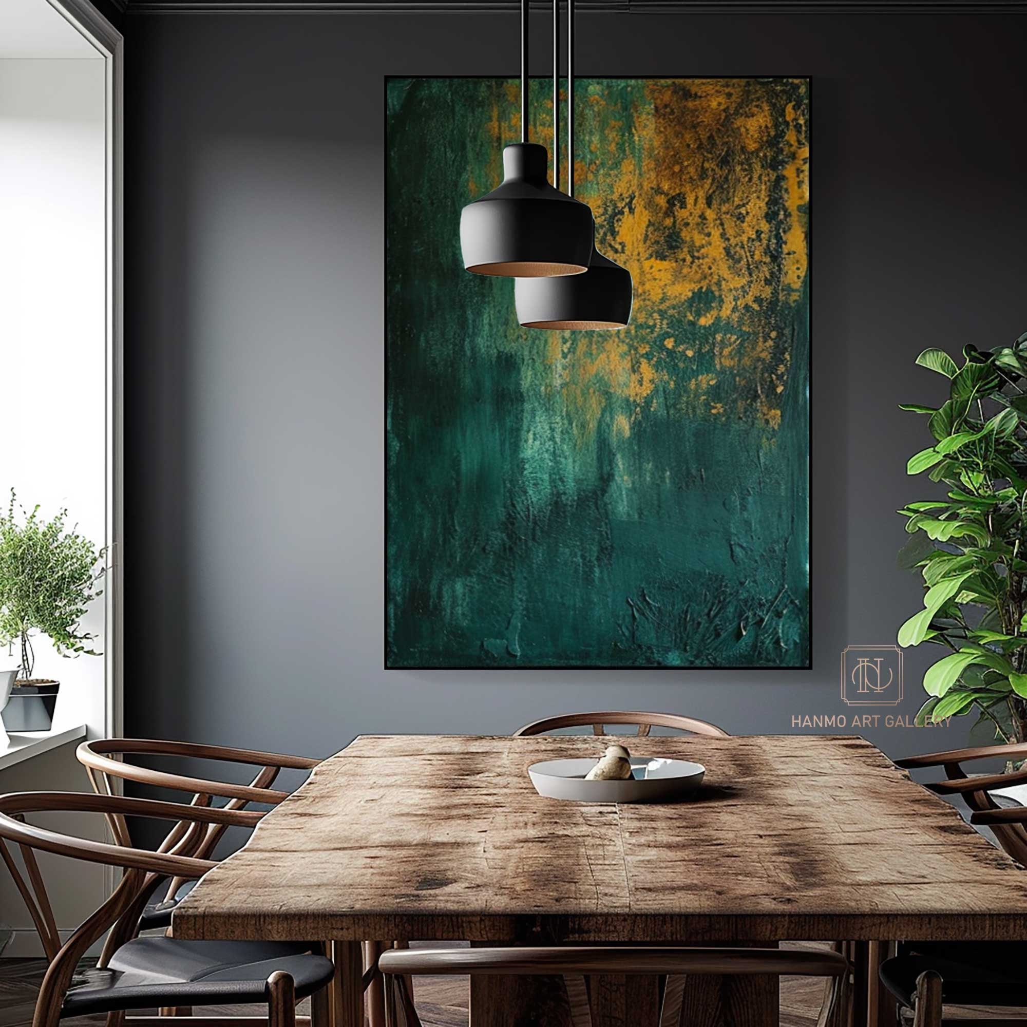 Wabi Sabi Wall Art Large Green Abstract Wall Art Green and Gold ...