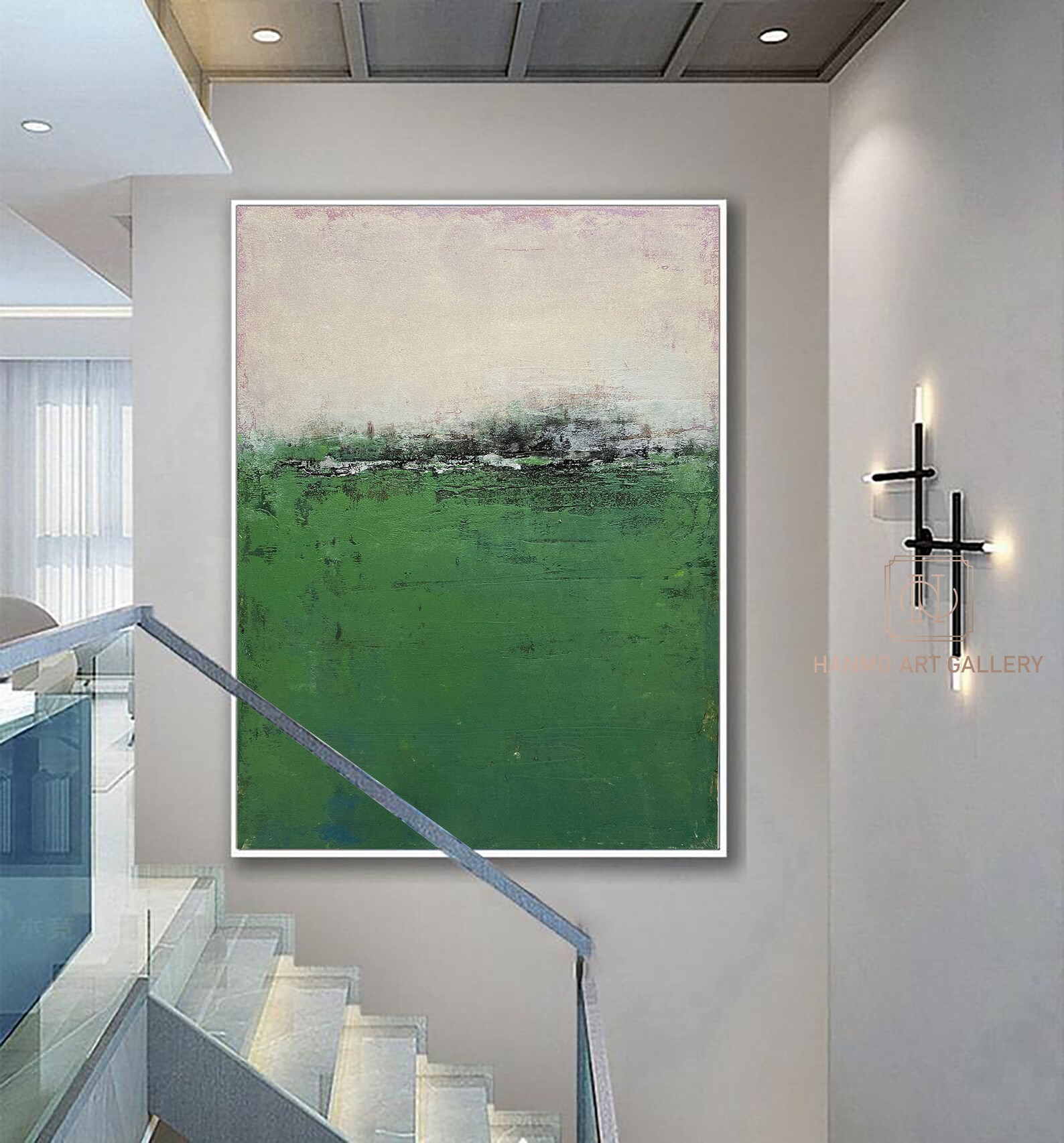Large Green Abstract Painting Green and Beige Abstract Canvas Etsy