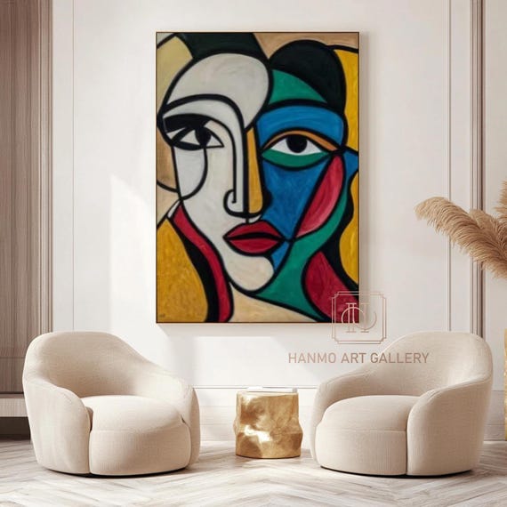 Abstract Woman Figure Painting Large Blue & Green Texture Painting