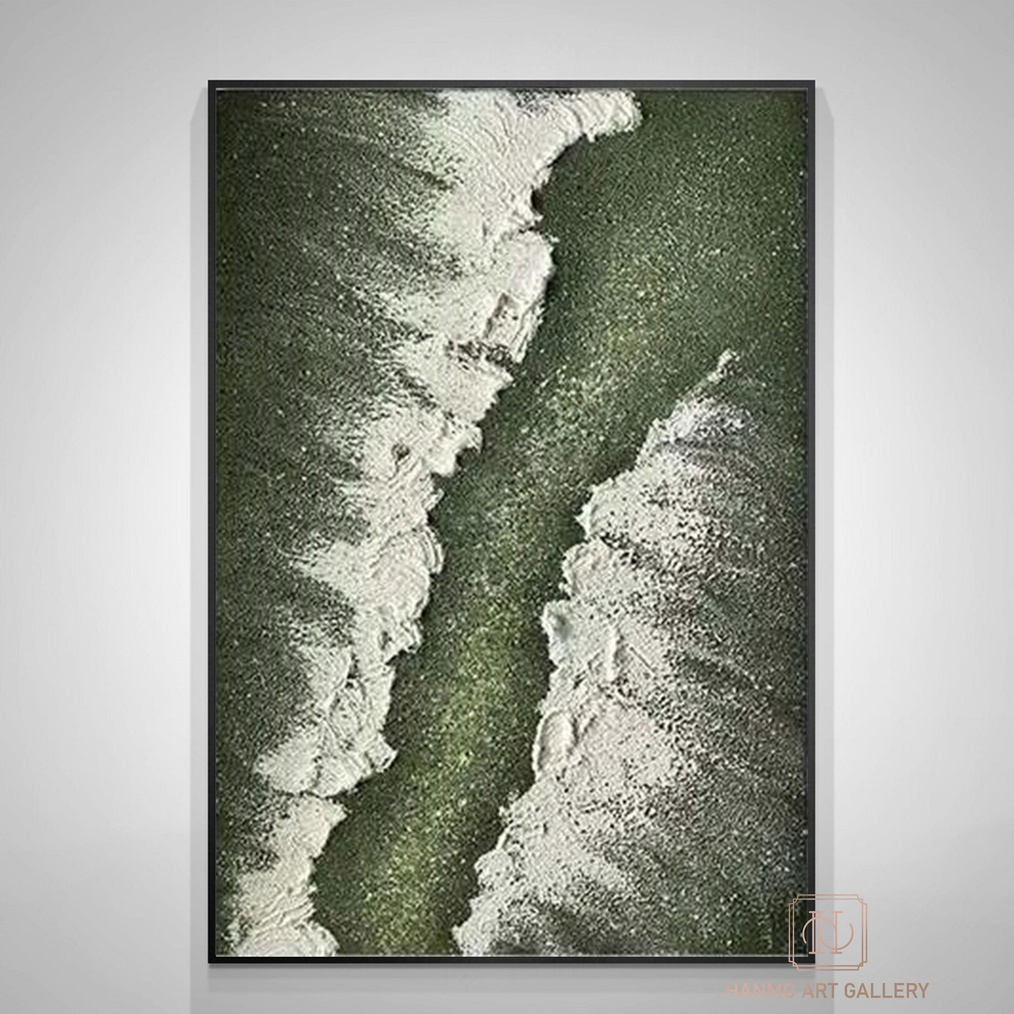 Large 3D Textured Coastal Wall Art Framed Green Beach Painting Abstract ...