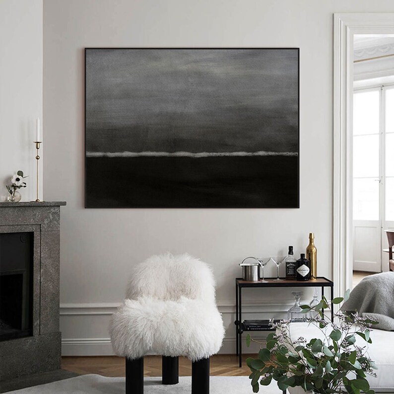 Large Black and Gray Painting Black and White Wall Art Black - Etsy