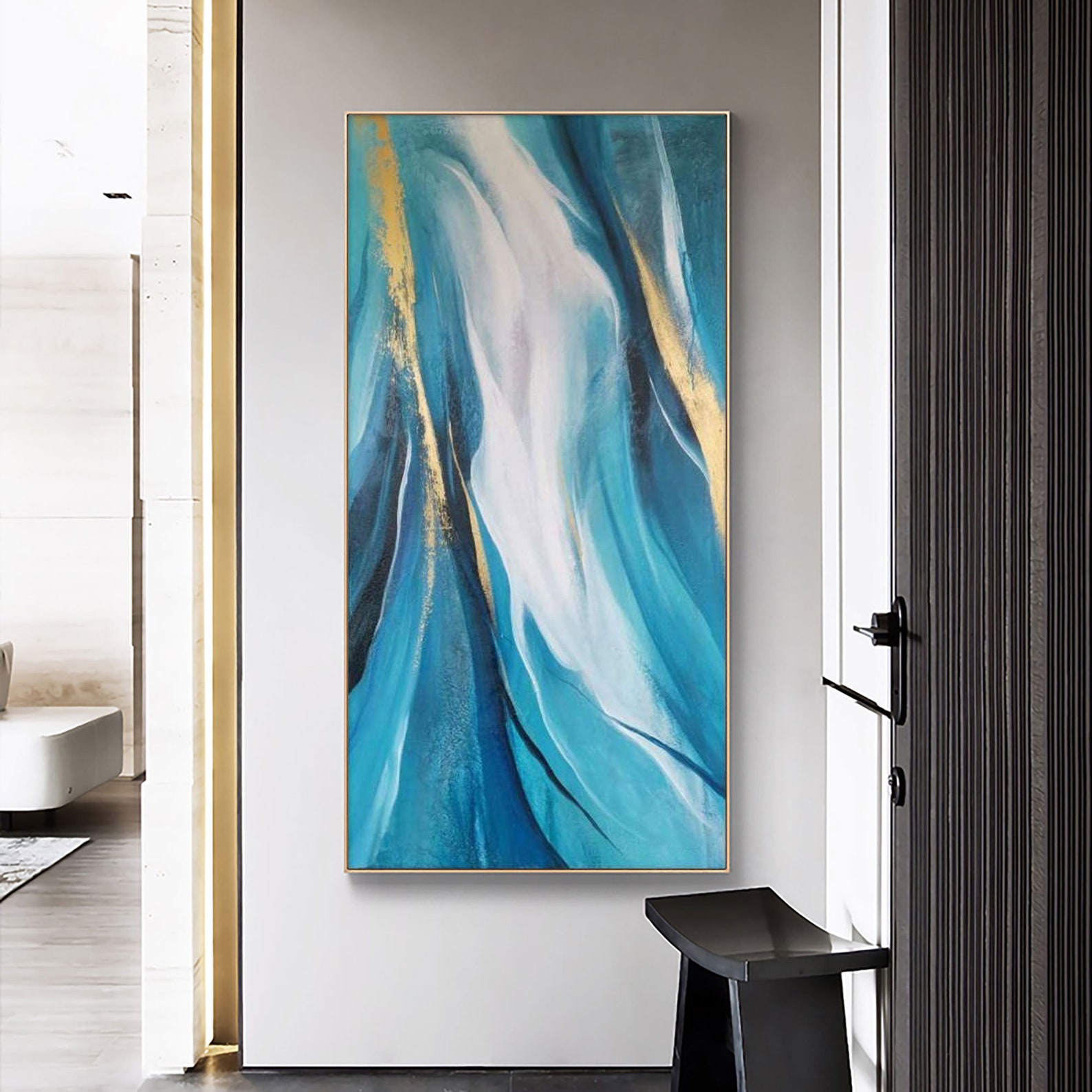 Extra Large Blue and Gold Abstract Oil Painting on Canvas Etsy