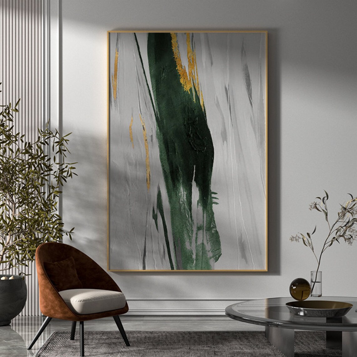 Original Green And Gold Abstract Painting Large Gold leaf Etsy