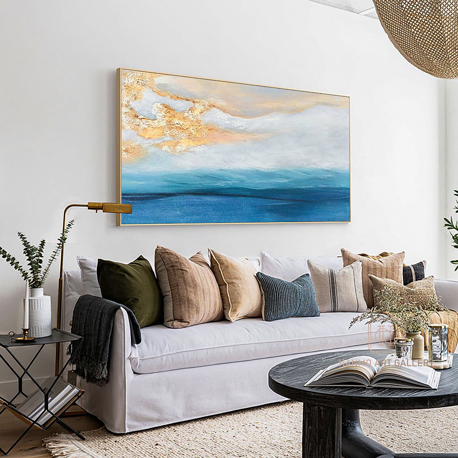 Extra Large Blue Wall Painting on Canvas Ocean Sunset Painting Etsy