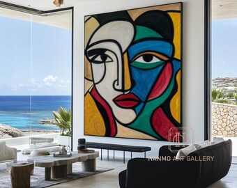 Abstract Woman Figure Painting Large Blue & Green Texture Painting