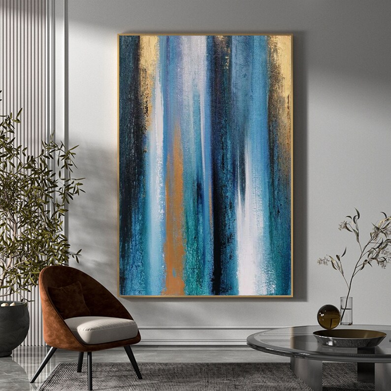 Extra Large Blue and Gold Canvas Art Original Gold Leaf Etsy