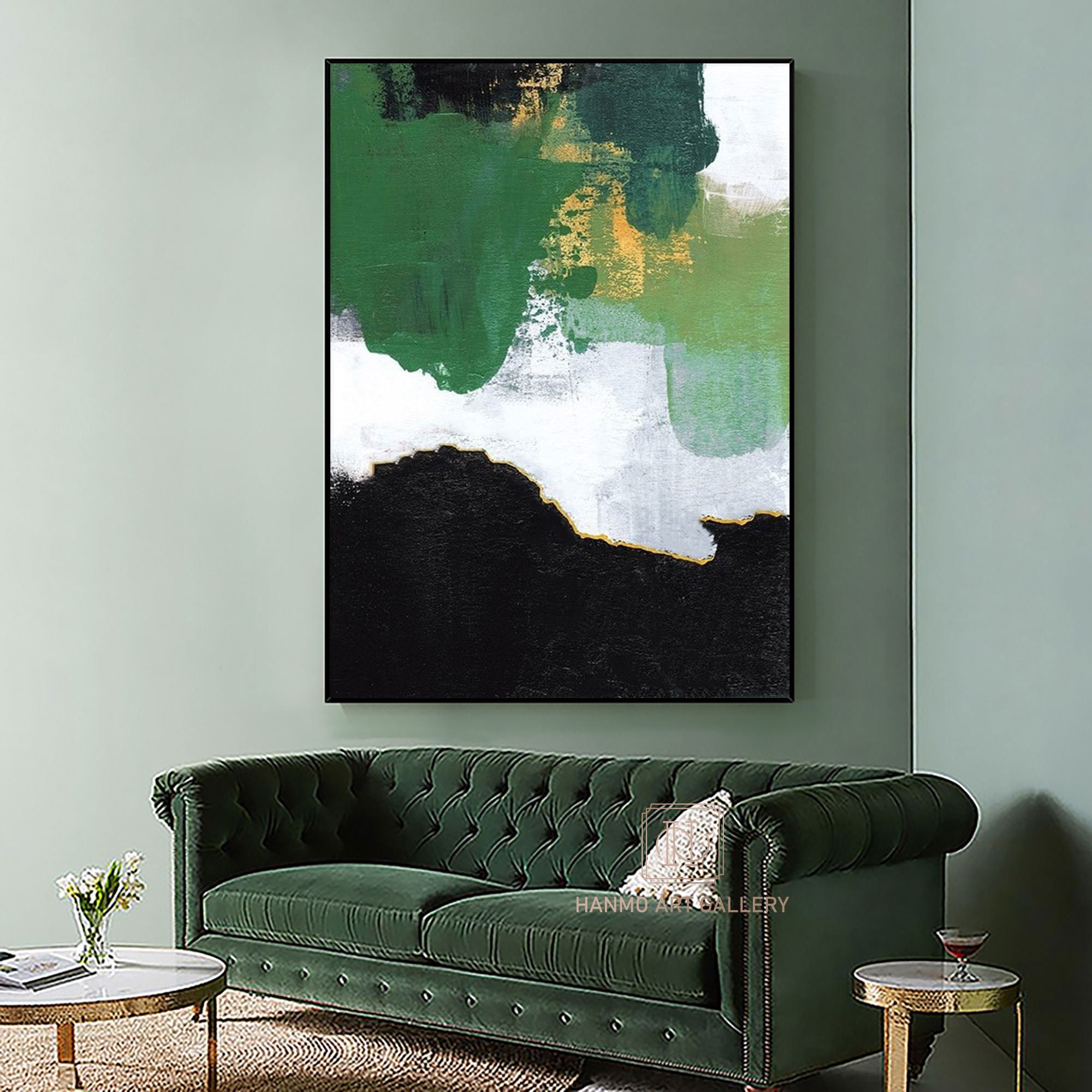 Original Abstract Painting Green Abstract Painting Black and White ...