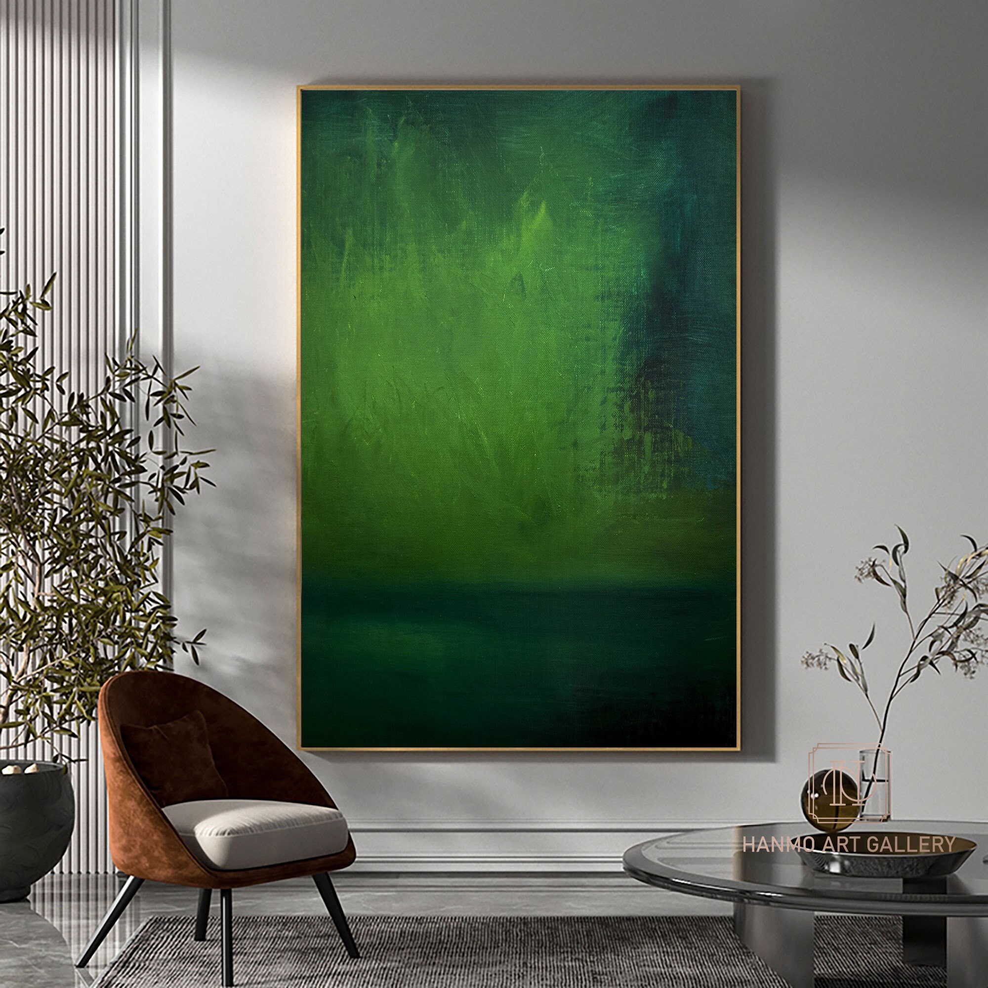 Large Green Abstract Painting Green Wall Art Green Canvas Painting