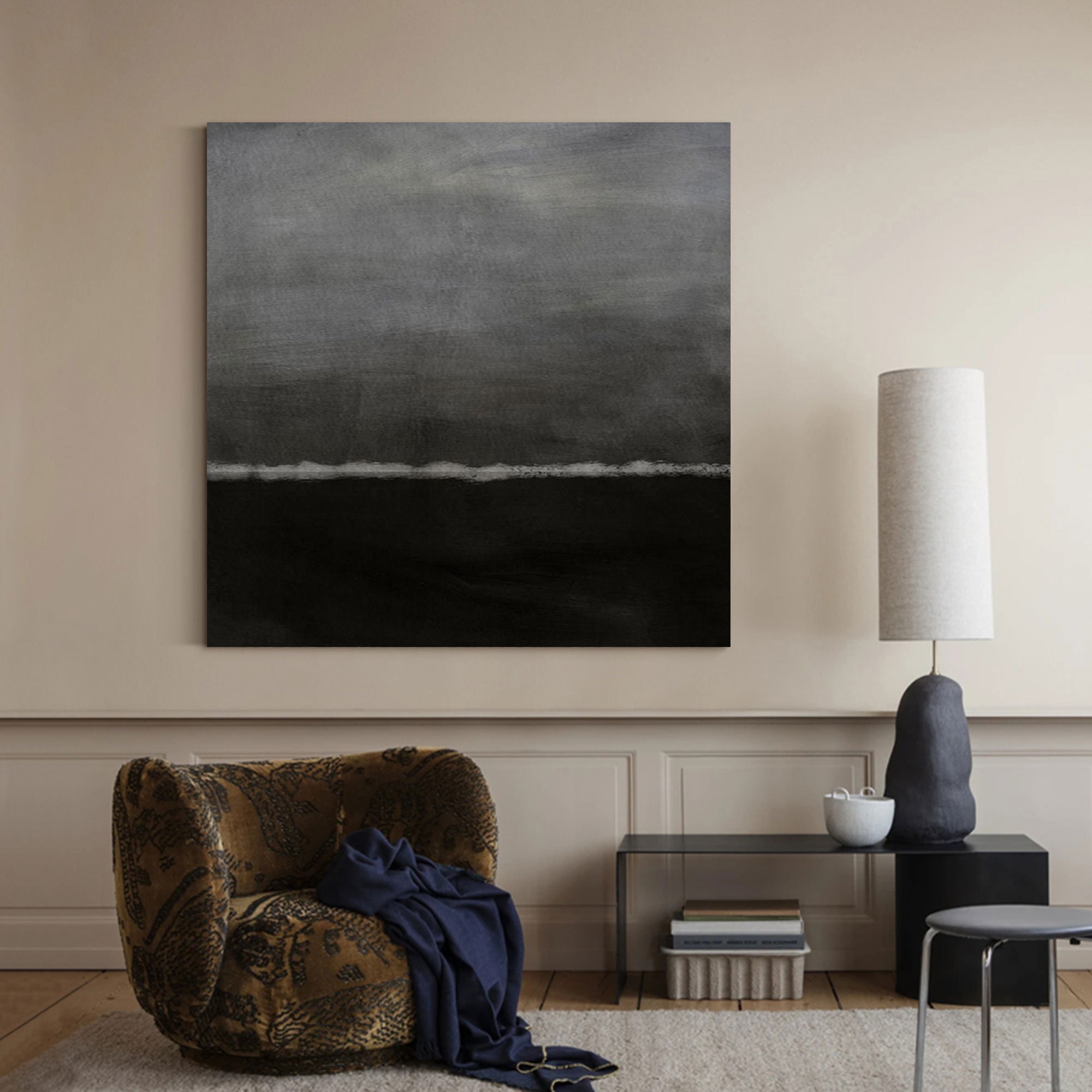Large Black and White Painting Black and Grey Wall Art Black - Etsy