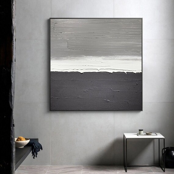 Original Black White and Grey Abstract Canvas Art Large Etsy