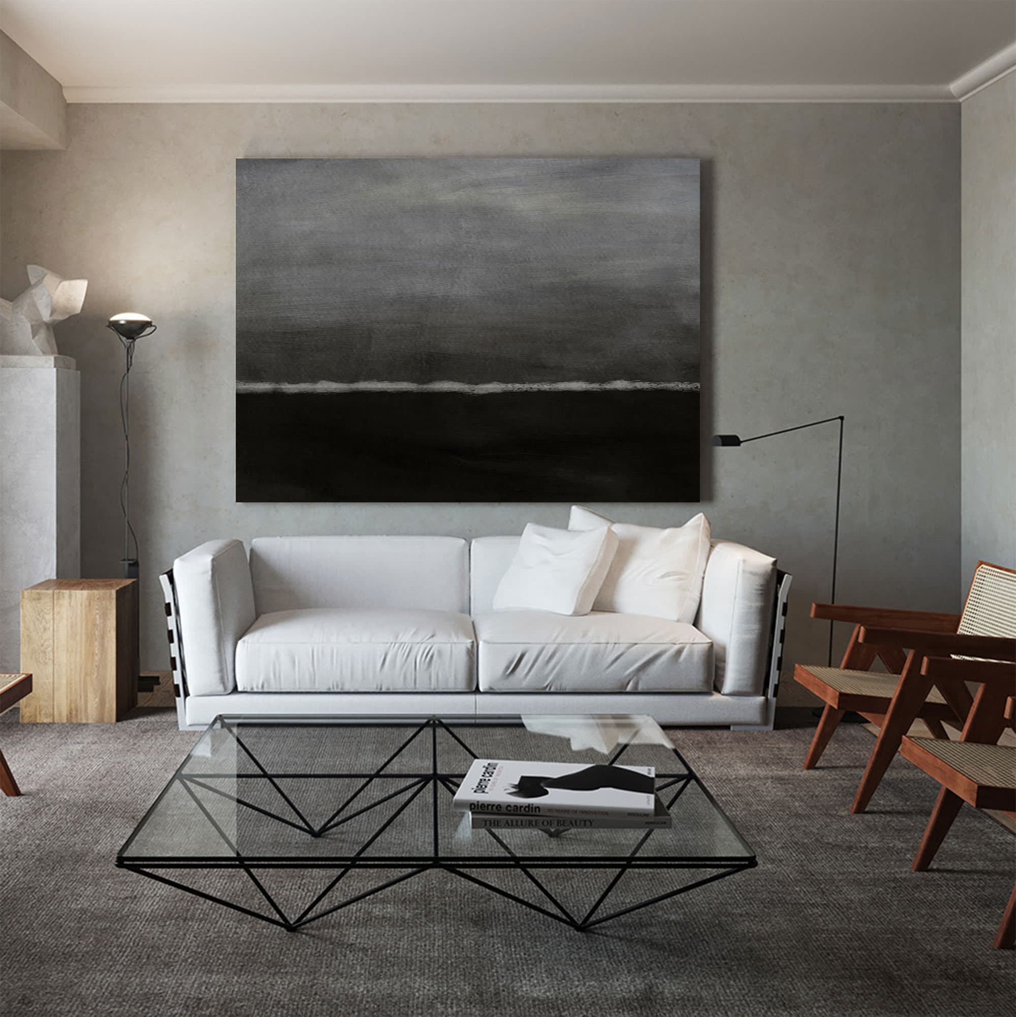 Gran pintura en negro y gris Arte de pared en blanco y negro Pintura minimalista en blanco y negro Arte abstracto en blanco y negro Decoración de oficina