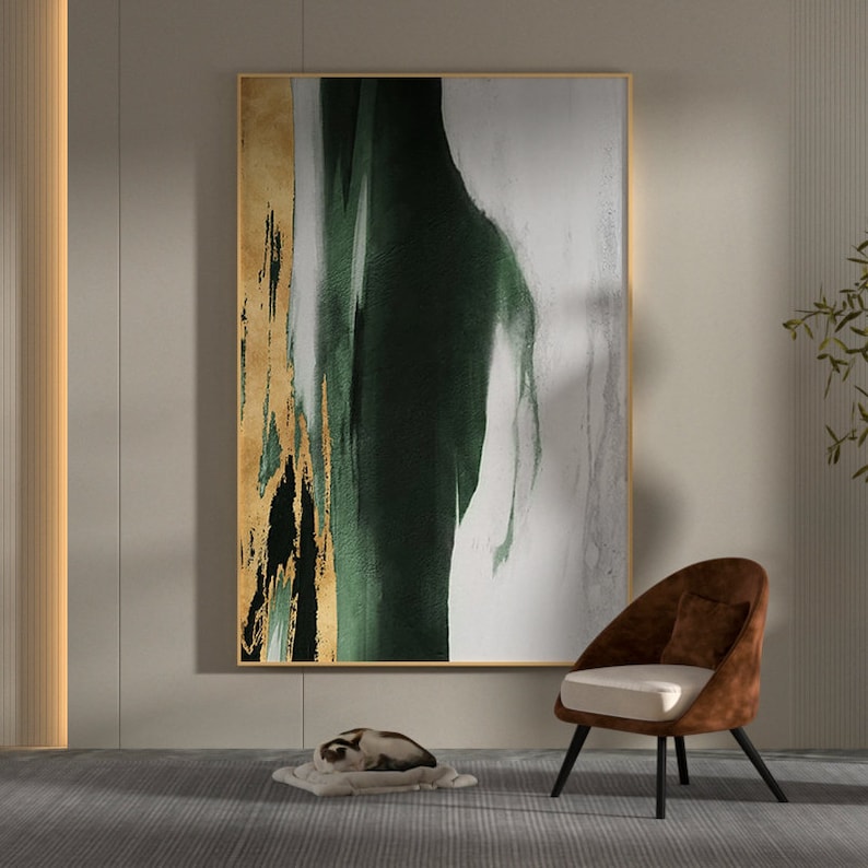 Original Acrylic Abstract Painting Green Gold White Neutral Abstract Canvas Art Gold Leaf Abstract Painting Extra Large Abstract Painting image 4