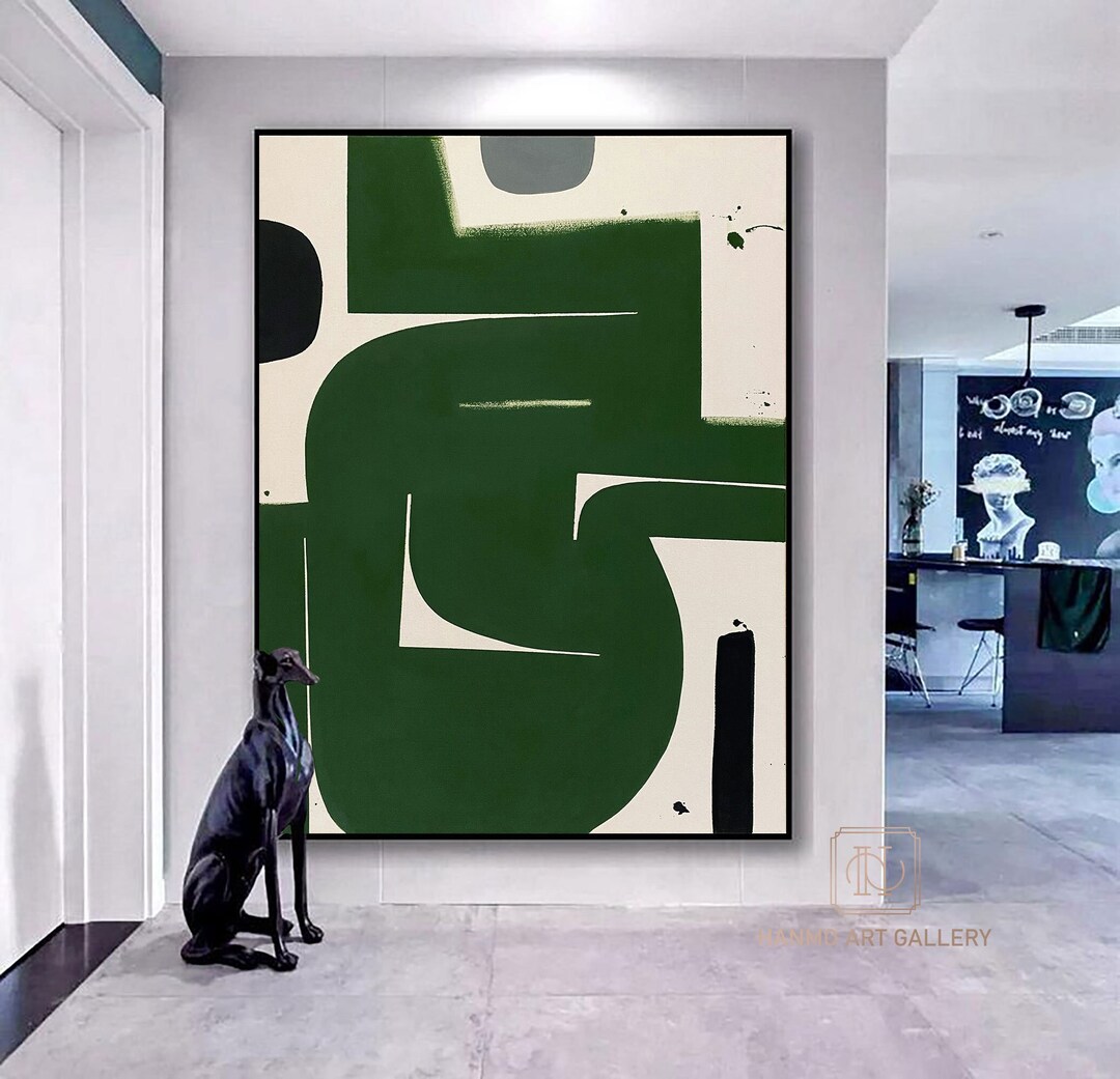 Large Abstract Painting Green Abstract Artwork Minimalist Etsy