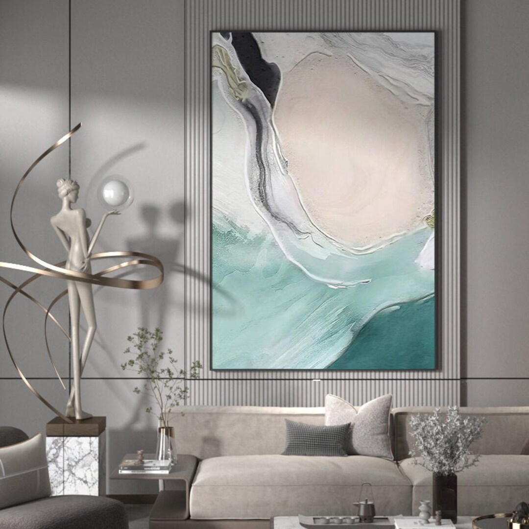 Original Blue Ocean Abstract Painting on Canvas White Waves Texture ...