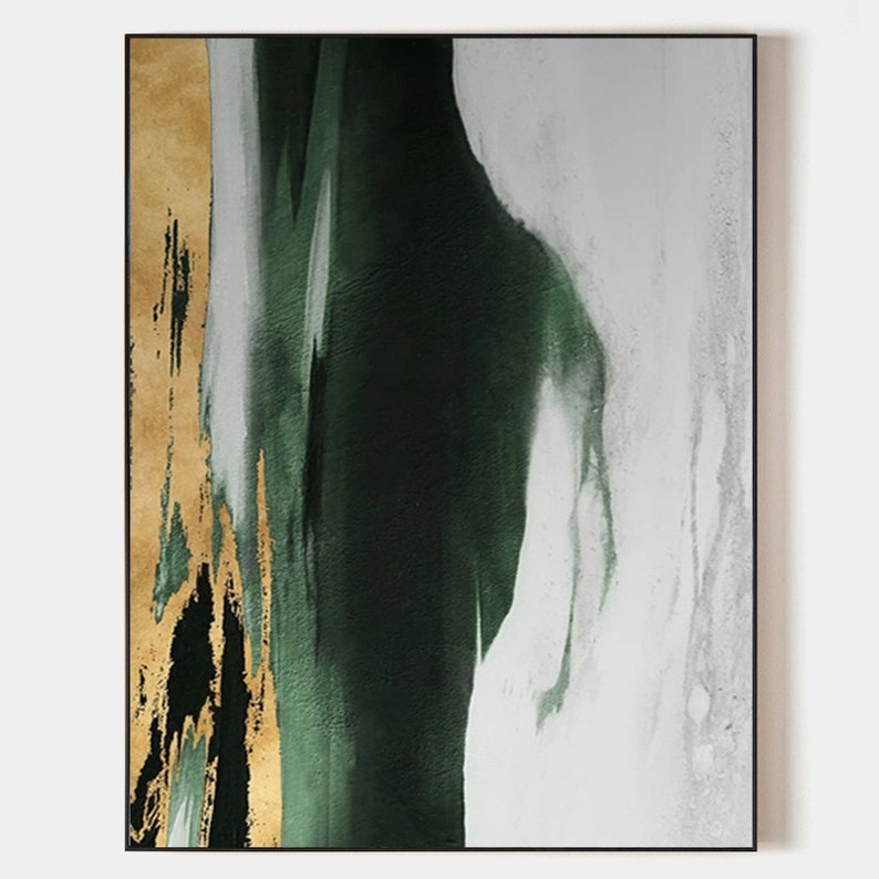 Original Acrylic Abstract Painting Green Gold White Neutral Abstract Canvas Art Gold Leaf Abstract Painting Extra Large Abstract Painting image 6