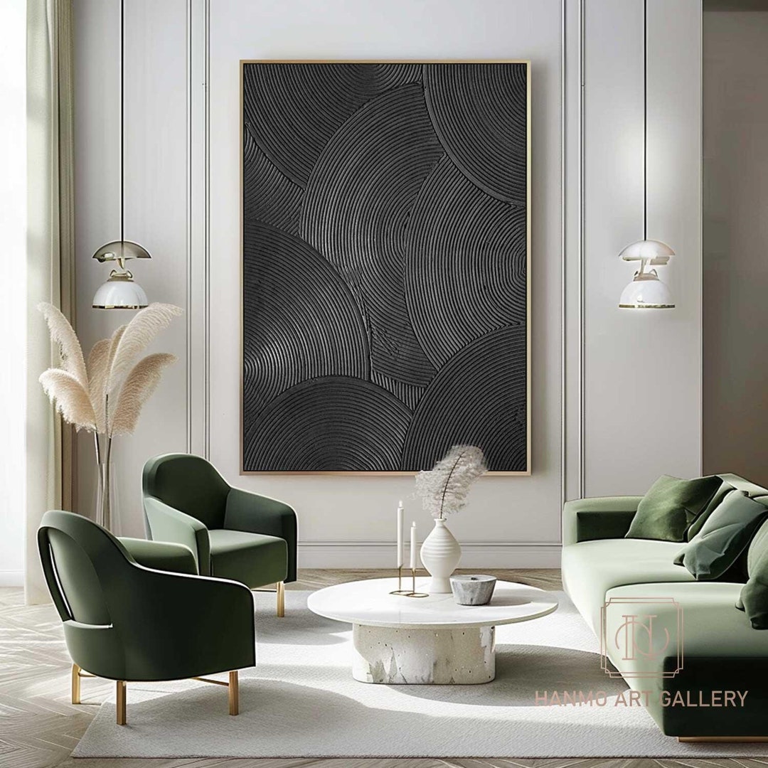 Black 3D Texture Painting Wabi Sabi Wall Art Modern Minimalist Wall Art ...