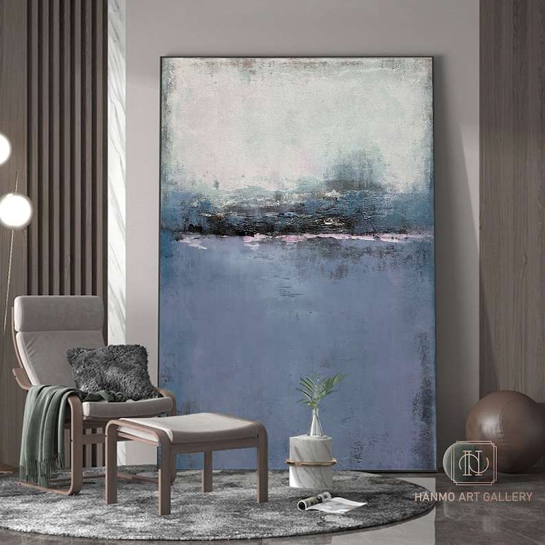 Original Navy Blue Painting Grey Canvas Painting on Canvas Etsy