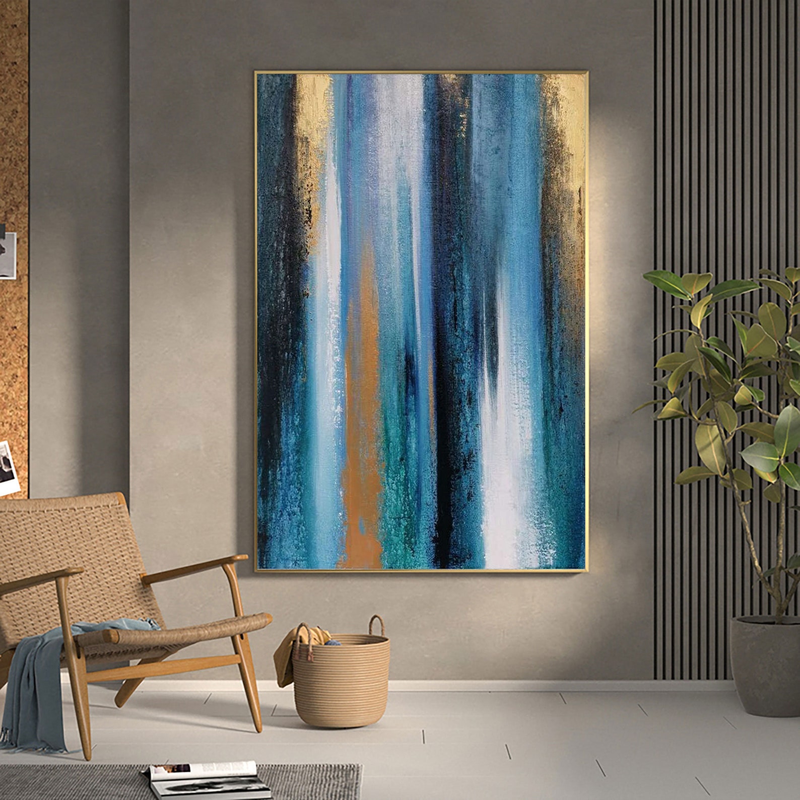Extra Large Blue And Gold Canvas Art Original Gold Leaf Etsy