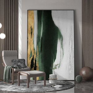 Original Acrylic Abstract Painting Green Gold White Neutral Abstract Canvas Art Gold Leaf Abstract Painting Extra Large Abstract Painting image 3