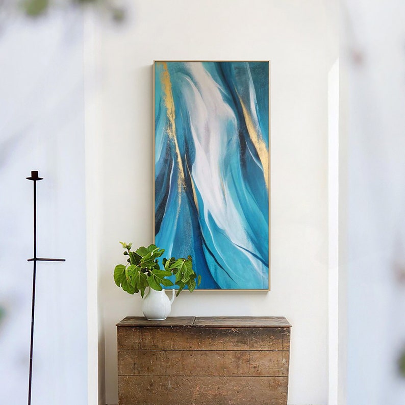 Extra Large Blue and Gold Abstract Oil Painting on Canvas Etsy