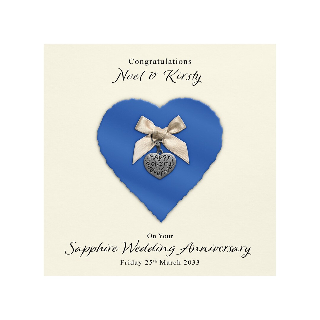 Handmade PERSONALISED Sapphire 45th Wedding Anniversary Card - Heart ...
