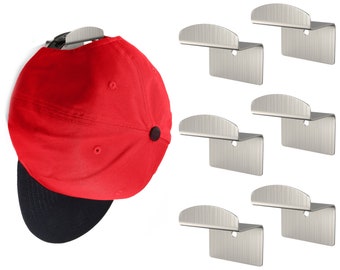 6x Metal Adhesive Hat Hooks for Wall - Minimalist Hat Rack Design, Stainless Steel