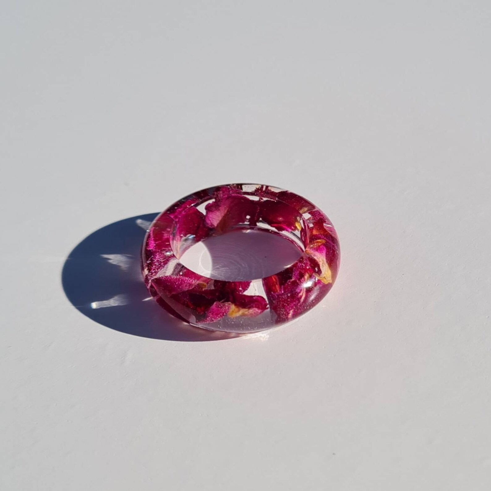 Ring of epoxy resin with rose petals Etsy