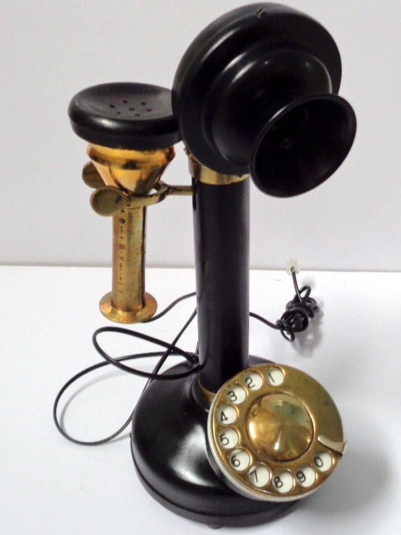 Antique Brass Candlestick Telephone Rotary Dial Vintage Look Etsy