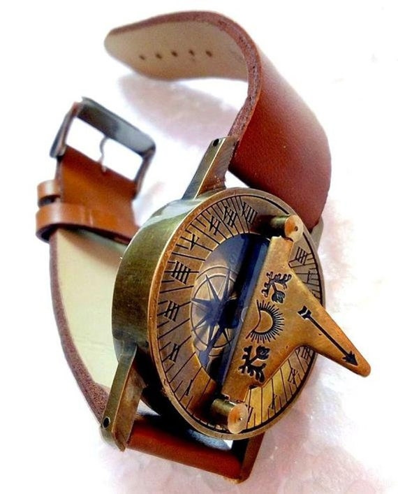 Sundial Compass with Leather Hand Band Wrist Sundial Outdoor Sports