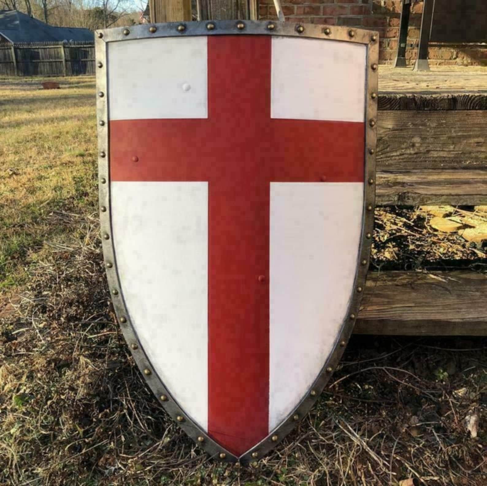 Red Cross Shield Medieval Knight Shield Battle Armor Replica Etsy