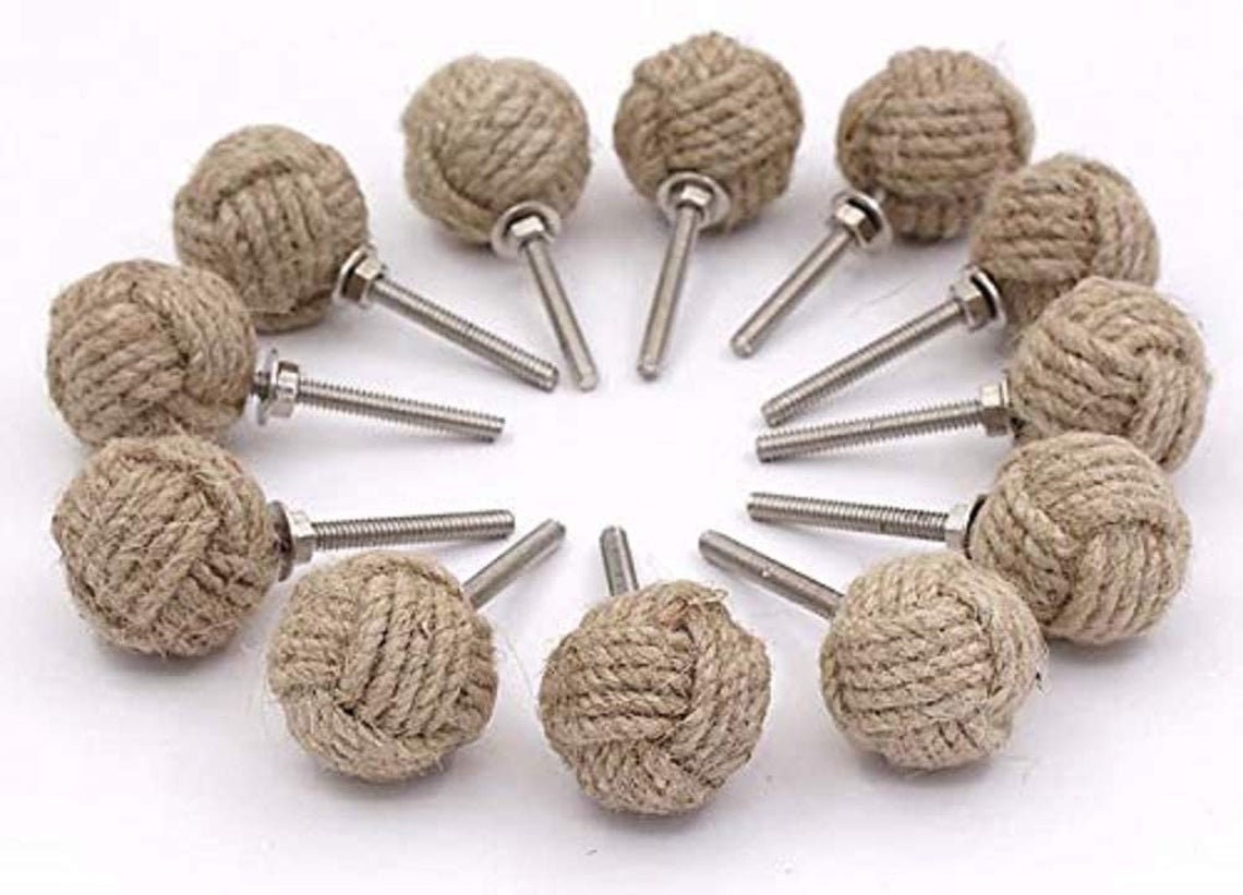 12 Knotty Door knobs Nautical Drawer pulls Jute Rope Etsy