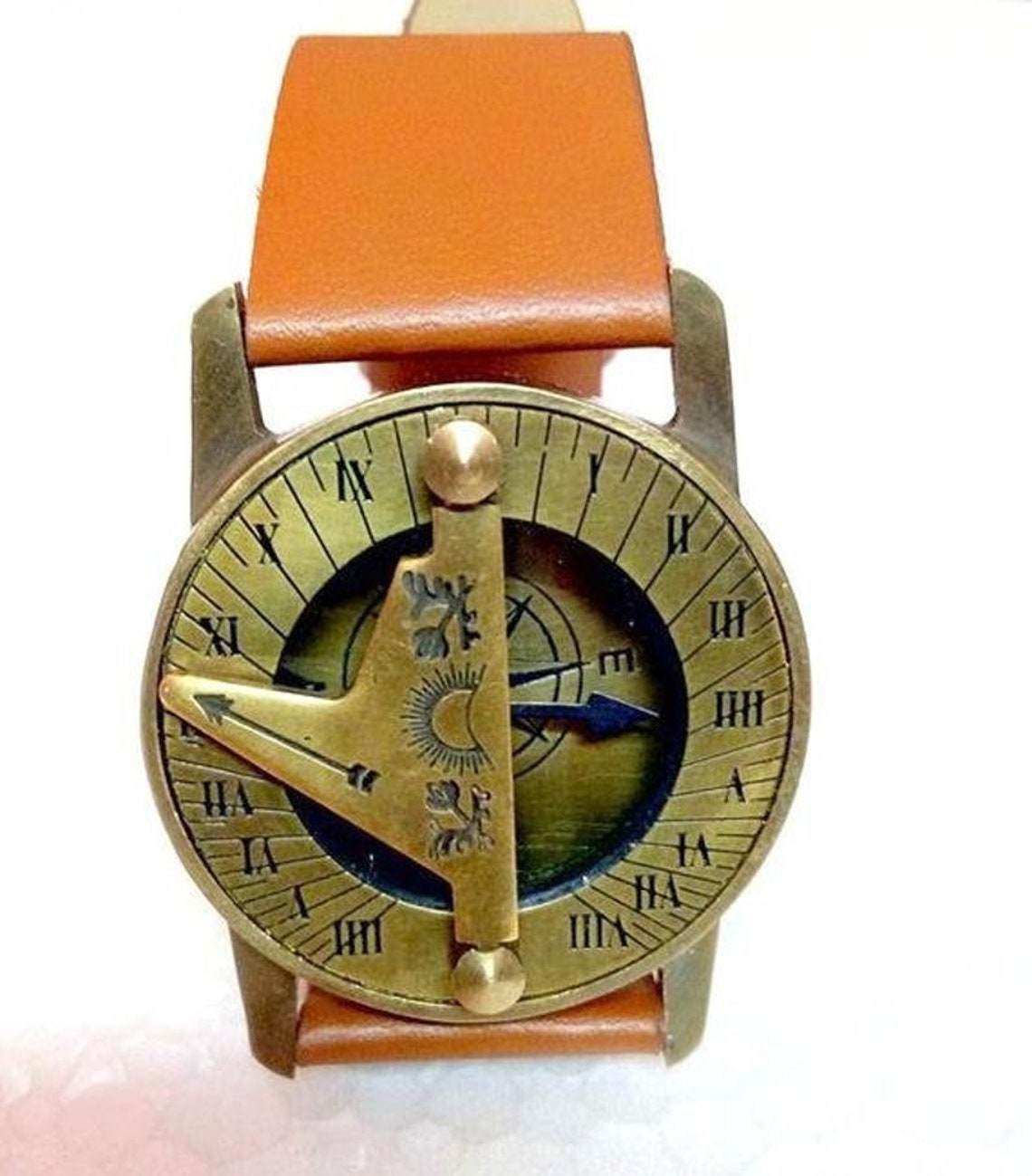 Handmade Brass Compass Sundial Wrist Watch Antique Style Etsy