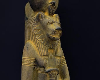 Large statue of Goddess Sekhmet standing, Egyptian Art handcrafted heavy stone made in egypt