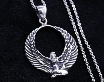 Silver Ankh Necklace, Egyptian Goddess Pendant Amulet, Made in Egypt