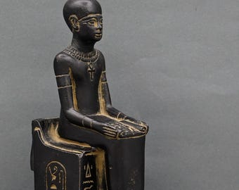 Seated Imhotep Statue: Egyptian God of Medicine, Stone Art