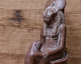 Statua unica della dea della guerra Sekhmet Figurina seduta realizzata in Egitto