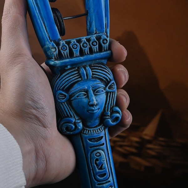 Egyptian Handmade Hathor Sistrum (Musical Instrument) Replica from her Original Collection made in Egypt