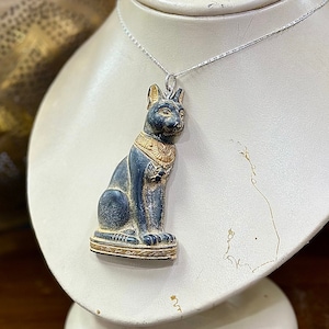 Egyptian Bastet Cat Amulet Necklace: Stone Scarab, Protector of Home