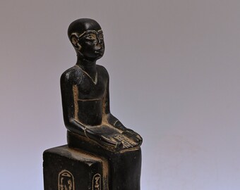 Egyptian Imhotep Statue: Seated Stone Figure, Made in Egypt