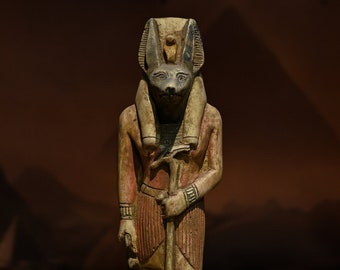 Egyptian statue of God Anubis standing stone made in egypt