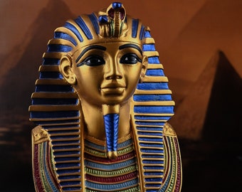 Unique ancient Egyptian statue of the head of King Tutankhamun, hand painted, made in Egypt